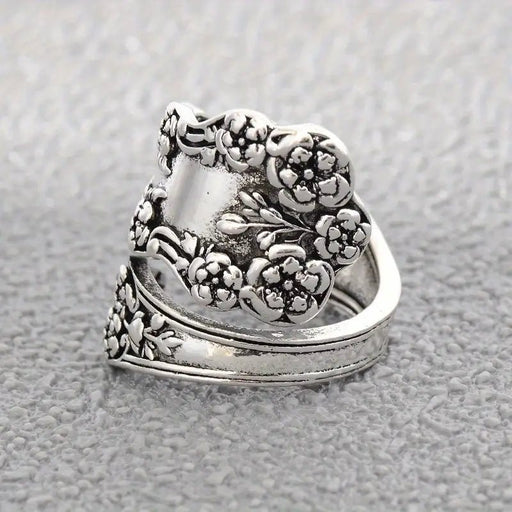 1 anillo de cuchara vintage con flores grabadas en la superficie - Quierox - Tienda Online