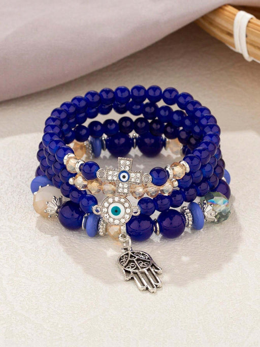 1 cadena de mano con cuentas de ojo azul y 4 colgantes de mano con cruz Hamsa. - Quierox - Tienda Online