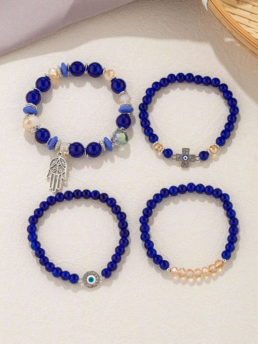 1 cadena de mano con cuentas de ojo azul y 4 colgantes de mano con cruz Hamsa. - Quierox - Tienda Online