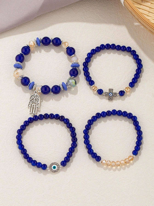 1 cadena de mano con cuentas de ojo azul y 4 colgantes de mano con cruz Hamsa. - Quierox - Tienda Online