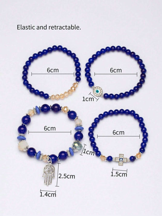 1 cadena de mano con cuentas de ojo azul y 4 colgantes de mano con cruz Hamsa. - Quierox - Tienda Online