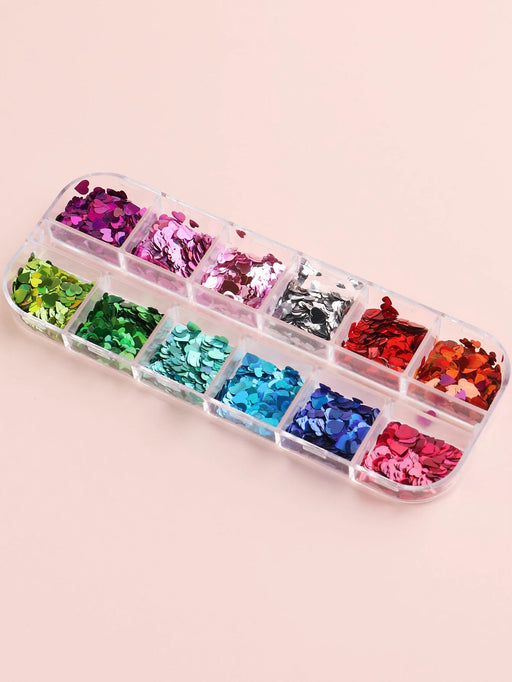 1 Caja 12 Colores Corazón Arte de Uñas Brillantina Decoración Diy Amuletos de Uñas - Quierox - Tienda Online