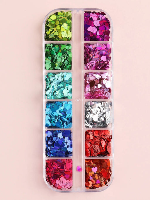 1 Caja 12 Colores Corazón Arte de Uñas Brillantina Decoración Diy Amuletos de Uñas - Quierox - Tienda Online