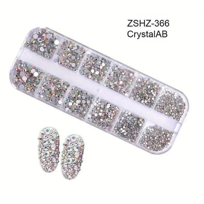 1 caja de 12 rejillas de Pedrería para Uñas, Gema de Cristal AB blanca redonda - Quierox - Tienda Online