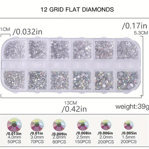 1 caja de 12 rejillas de Pedrería para Uñas, Gema de Cristal AB blanca redonda - Quierox - Tienda Online