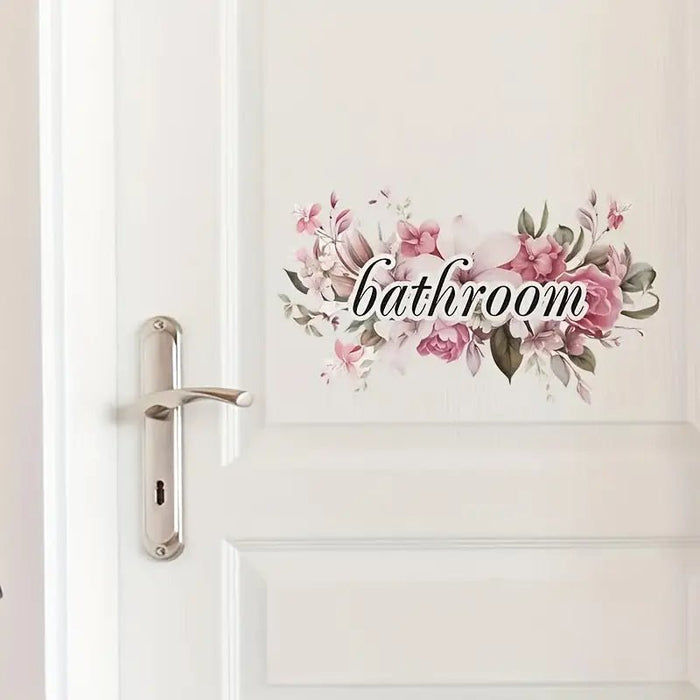 1 calcomania, adorno elegante adhesivo floral para puerta del baño - Quierox - Tienda Online