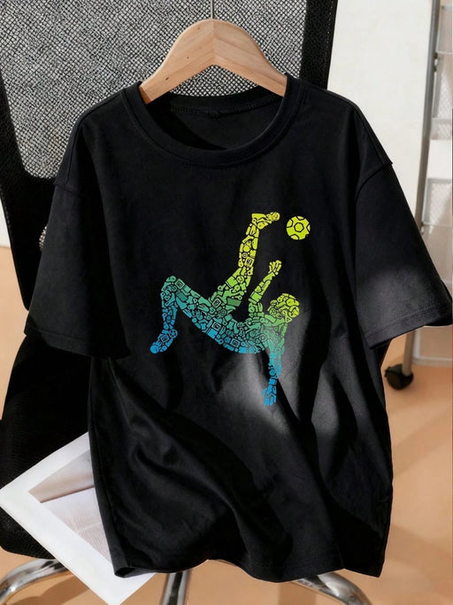 1 camiseta negra de manga corta con estampado de fútbol, adecuada para niños - Quierox - Tienda Online