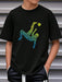 1 camiseta negra de manga corta con estampado de fútbol, adecuada para niños - Quierox - Tienda Online