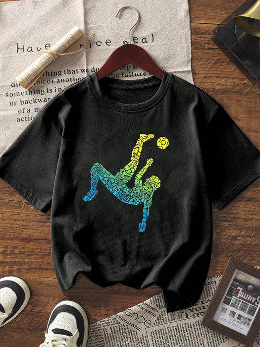 1 camiseta negra de manga corta con estampado de fútbol, adecuada para niños - Quierox - Tienda Online