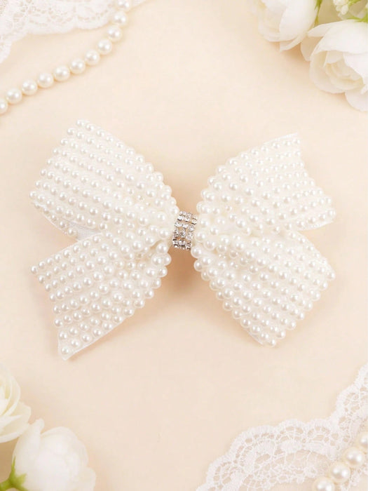 1 Clip de pelo con lazo de tela blanca, para el cabello con perlas falsas y rhinestones - Quierox - Tienda Online