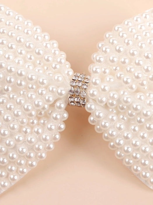 1 Clip de pelo con lazo de tela blanca, para el cabello con perlas falsas y rhinestones - Quierox - Tienda Online