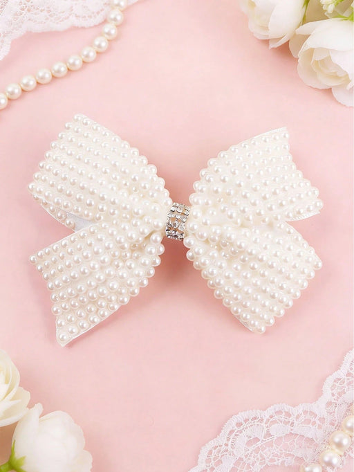 1 Clip de pelo con lazo de tela blanca, para el cabello con perlas falsas y rhinestones - Quierox - Tienda Online