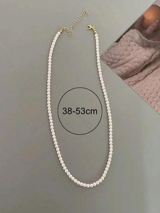 1 collar de perlas sintéticas blancas y rosas estilo francés vintage, gargantilla sencilla. - Quierox - Tienda Online