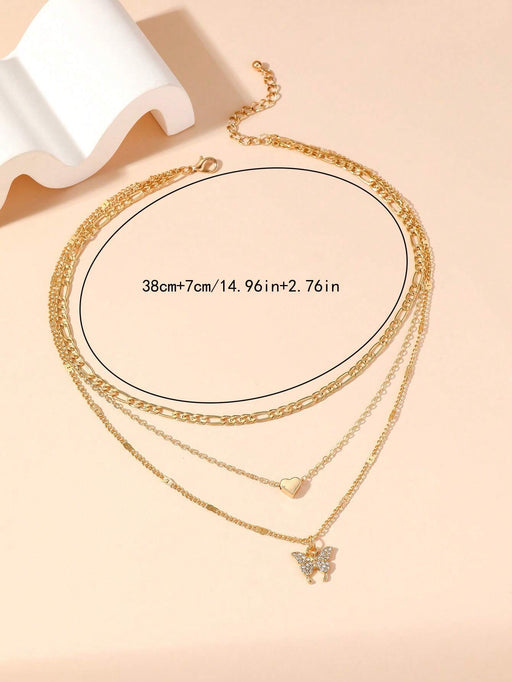 1 collar elegante e informal de varias capas con mariposa, colgante en forma de corazón - Quierox - Tienda Online