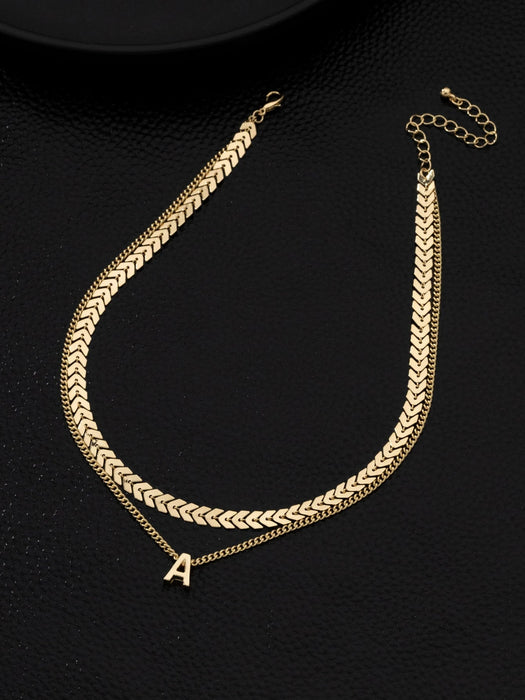 1 collar multicapa con colgante de alfabeto y cadena de espiga de metal a la moda - Quierox - Tienda Online