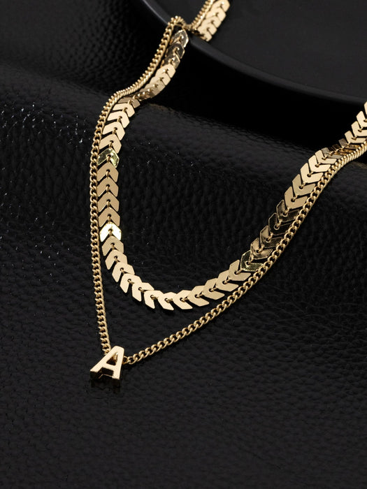 1 collar multicapa con colgante de alfabeto y cadena de espiga de metal a la moda - Quierox - Tienda Online