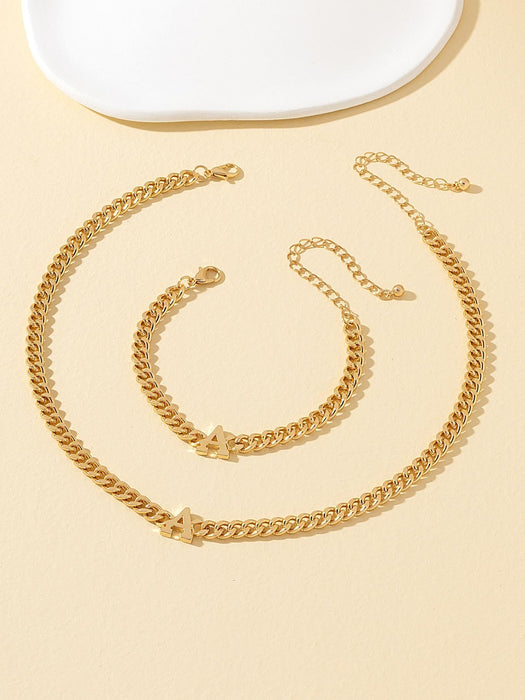 1 collar y pulsera de cadena con decoración de letras a la moda para mujer - Quierox - Tienda Online
