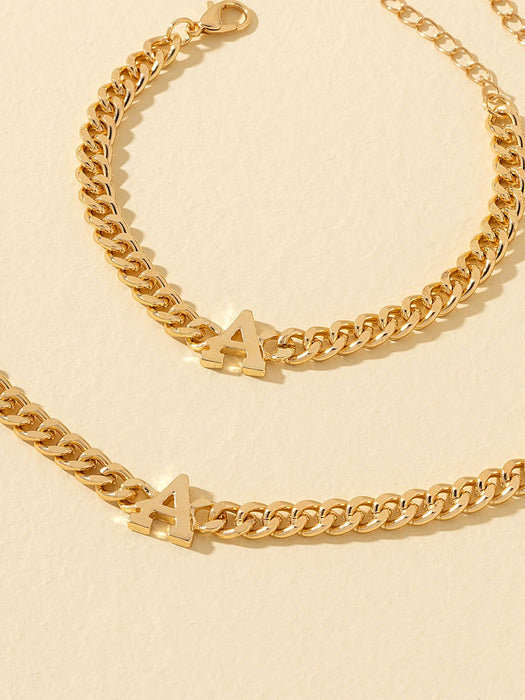 1 collar y pulsera de cadena con decoración de letras a la moda para mujer - Quierox - Tienda Online