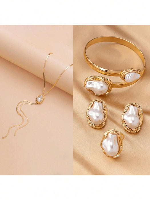 1 Conjunto de collar en Y con colgante de metal y perlas barrocas, estilo vintage - Quierox - Tienda Online