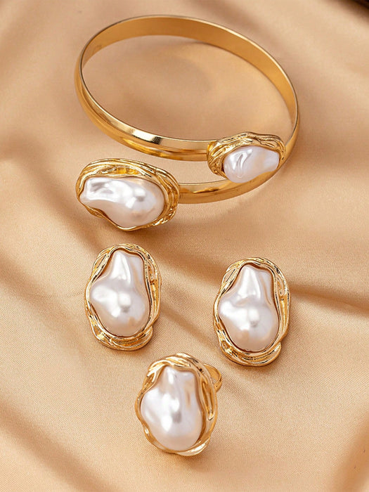 1 Conjunto de collar en Y con colgante de metal y perlas barrocas, estilo vintage - Quierox - Tienda Online
