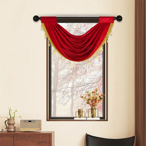 1 Cortina plisada transparente de un solo color, de terciopelo con cenefa de cuentas, estilo europeo simple - Quierox - Tienda Online