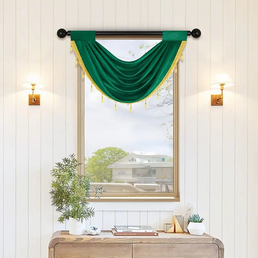 1 Cortina plisada transparente de un solo color, de terciopelo con cenefa de cuentas, estilo europeo simple - Quierox - Tienda Online