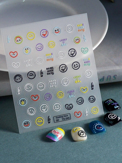 1 hoja de pegatinas para decoración de uñas con diseño de cara de dibujos animados - Quierox - Tienda Online