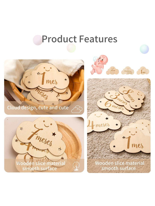 1 juego de marcadores de madera con forma de nube para bebés de 1 a 12 meses - Quierox - Tienda Online