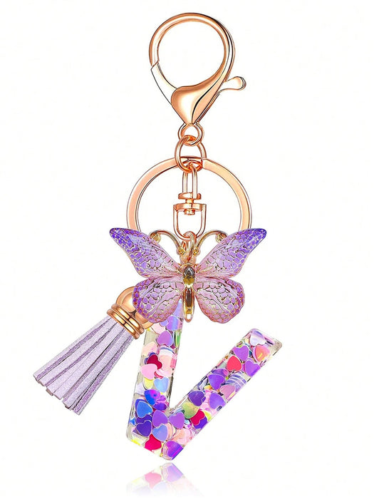 1 llavero con inicial de la letra Y para mujer, borla de mariposa morada - Quierox - Tienda Online