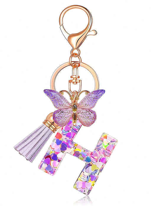 1 llavero con inicial de la letra Y para mujer, borla de mariposa morada - Quierox - Tienda Online