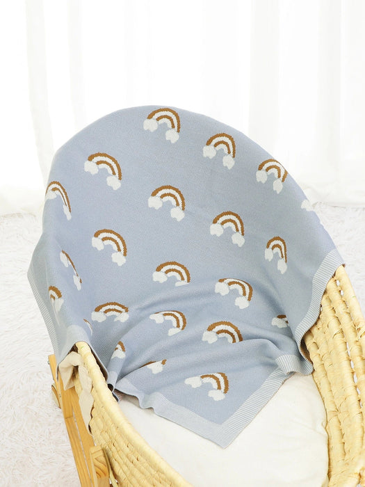 1 manta de bebé de punto azul claro con patrón de arcoíris para todas las estaciones - Quierox - Tienda Online