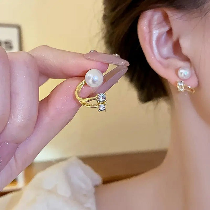 1 Par de Aretes Brillantes para Mujeres, Diseño Doble Frente y Dorso, Aros en Tono Dorado con Detalles - Quierox - Tienda Online