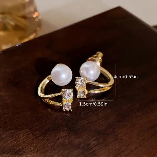 1 Par de Aretes Brillantes para Mujeres, Diseño Doble Frente y Dorso, Aros en Tono Dorado con Detalles - Quierox - Tienda Online