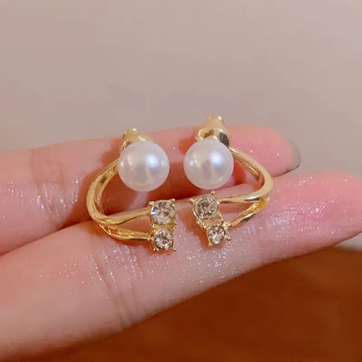 1 Par de Aretes Brillantes para Mujeres, Diseño Doble Frente y Dorso, Aros en Tono Dorado con Detalles - Quierox - Tienda Online