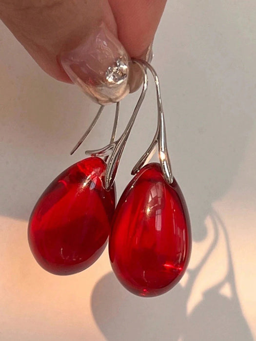 1 par de aretes con forma de gota de agua roja de fiesta para mujeres - Quierox - Tienda Online