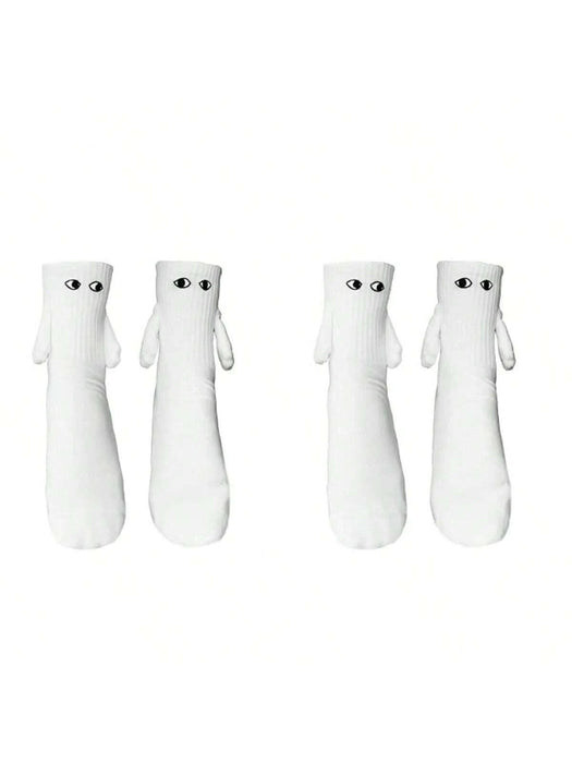 1 par de calcetines blancos magnéticos con diseño de pareja tomada de la mano - Quierox - Tienda Online