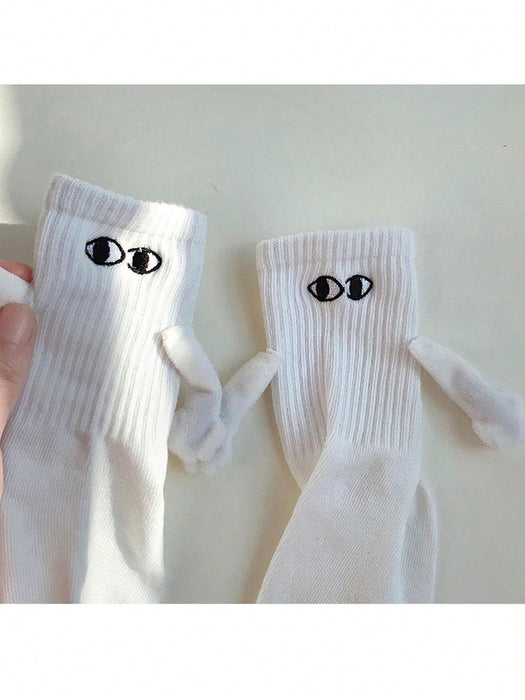 1 par de calcetines blancos magnéticos con diseño de pareja tomada de la mano - Quierox - Tienda Online
