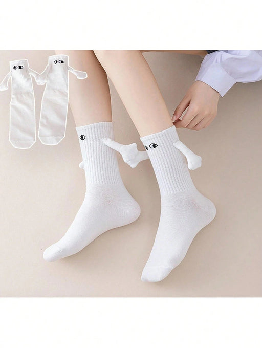1 par de calcetines blancos magnéticos con diseño de pareja tomada de la mano - Quierox - Tienda Online