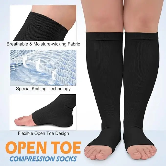1 par de calcetines de compresión de talla grande, calcetines de compresión con punta abierta para mujeres y hombres - Quierox - Tienda Online