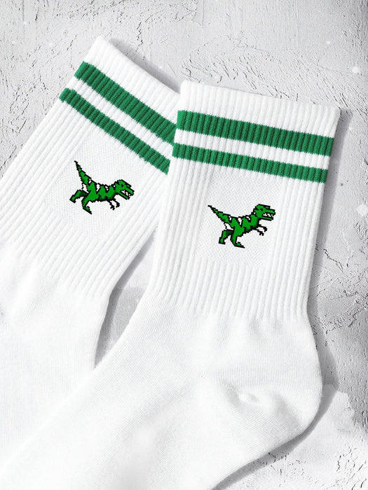 1 par de calcetines deportivos unisex de media pantorrilla con estampado de dinosaurios - Quierox - Tienda Online