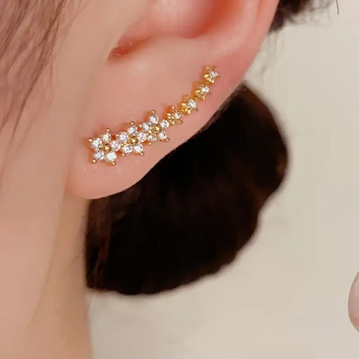 1 Par de Elegantes Aretes de Botón con Flores de Pedrería para Mujer - Quierox - Tienda Online