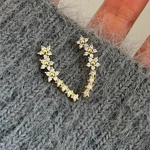 1 Par de Elegantes Aretes de Botón con Flores de Pedrería para Mujer - Quierox - Tienda Online