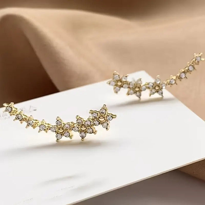 1 Par de Elegantes Aretes de Botón con Flores de Pedrería para Mujer - Quierox - Tienda Online