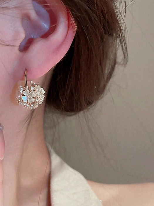 1 par de lindos pendientes de bola de cristal con diseño floral - Quierox - Tienda Online