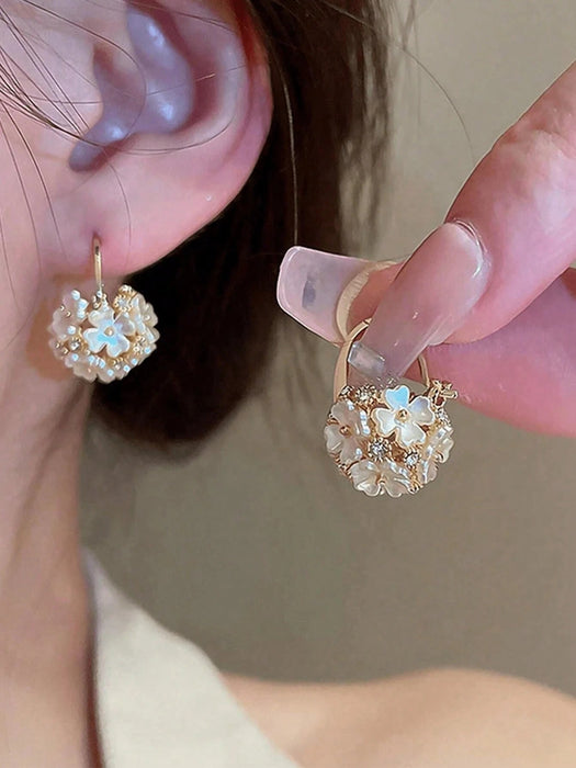 1 par de lindos pendientes de bola de cristal con diseño floral - Quierox - Tienda Online