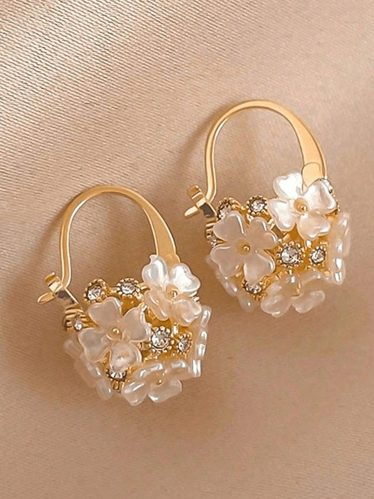 1 par de lindos pendientes de bola de cristal con diseño floral - Quierox - Tienda Online