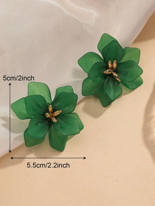 1 par de pendientes de pétalos de flores preservadas de doble capa para mujer - Quierox - Tienda Online