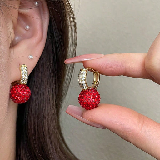 1 par de pendientes elegantes y minimalistas con decoración de strass rojos, adecuados para mujeres - Quierox - Tienda Online