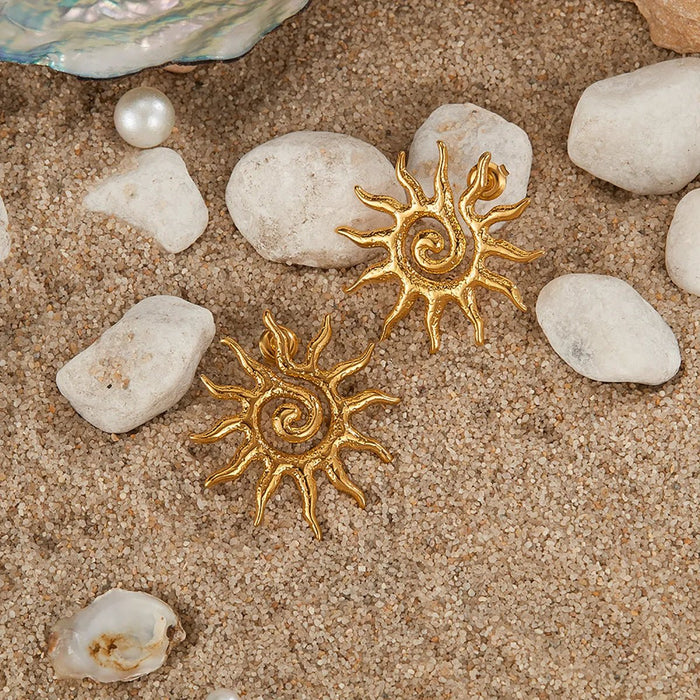 1 Par de pendientes estilo Casual con forma de Sol en espiral de Acero Inoxidable - Quierox - Tienda Online