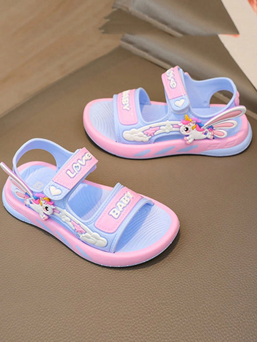 1 par de sandalias planas con decoración de unicornio lindas y de moda para niñas - Quierox - Tienda Online